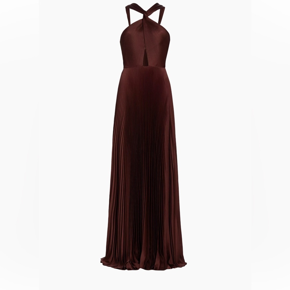 A.L.C. Deep Wine Halter Pleated Maxi Dress